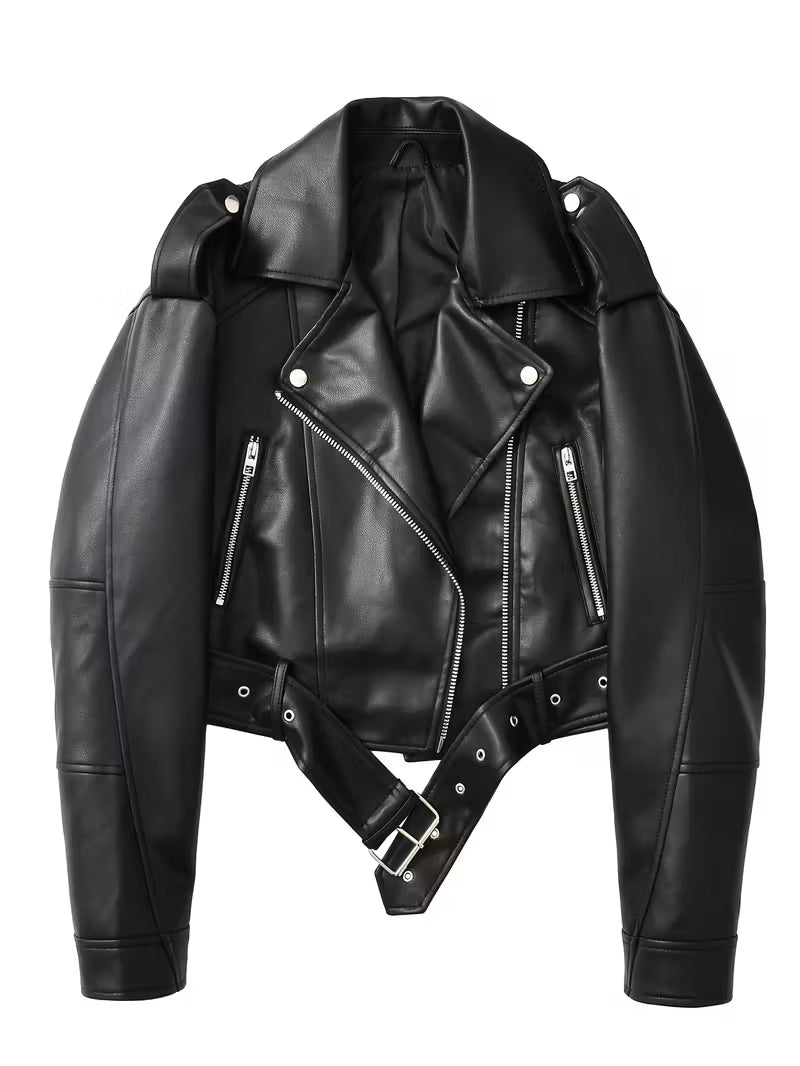 Women's Red Faux Leather Moto Jacket