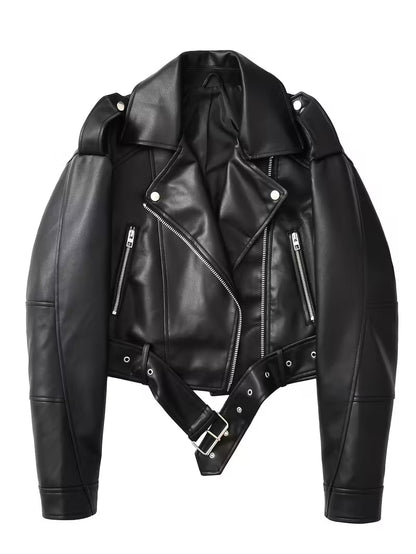 Women's Red Faux Leather Moto Jacket