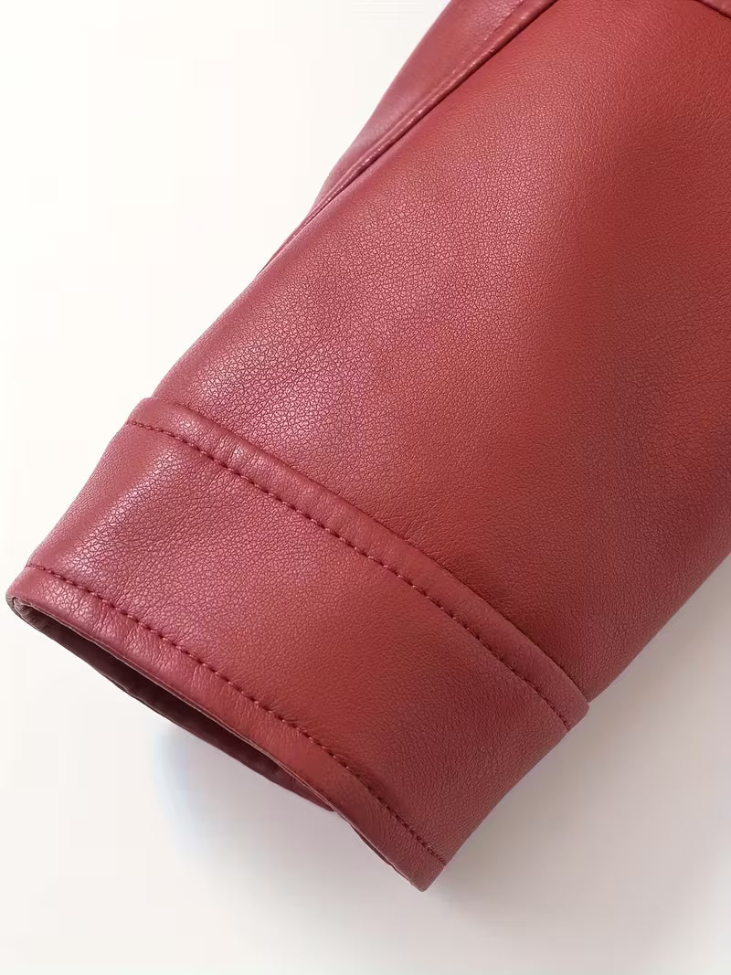 Women's Red Faux Leather Moto Jacket
