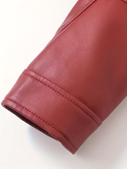 Women's Red Faux Leather Moto Jacket