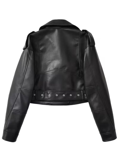 Women's Red Faux Leather Moto Jacket