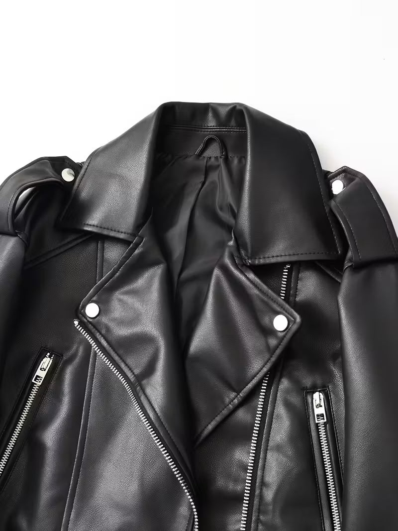 Women's Red Faux Leather Moto Jacket