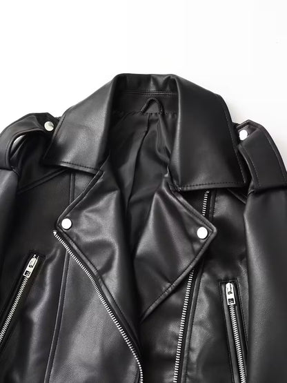 Women's Red Faux Leather Moto Jacket