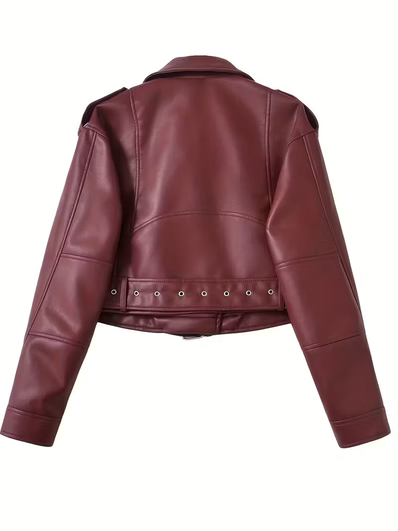 Women's Red Faux Leather Moto Jacket