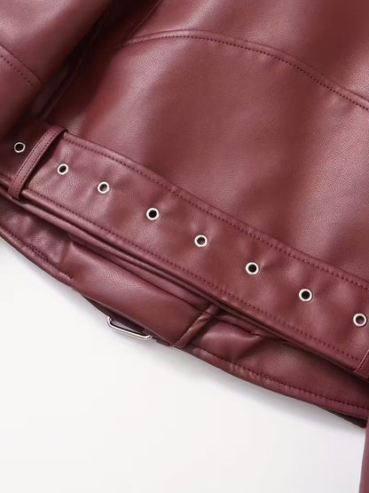 Women's Red Faux Leather Moto Jacket