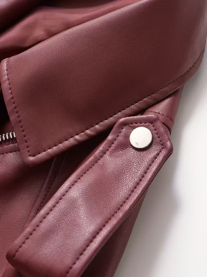 Women's Red Faux Leather Moto Jacket